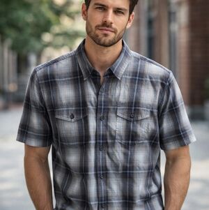 Wrangler | Blue Grey Plaid Short Sleeve Western Shirt